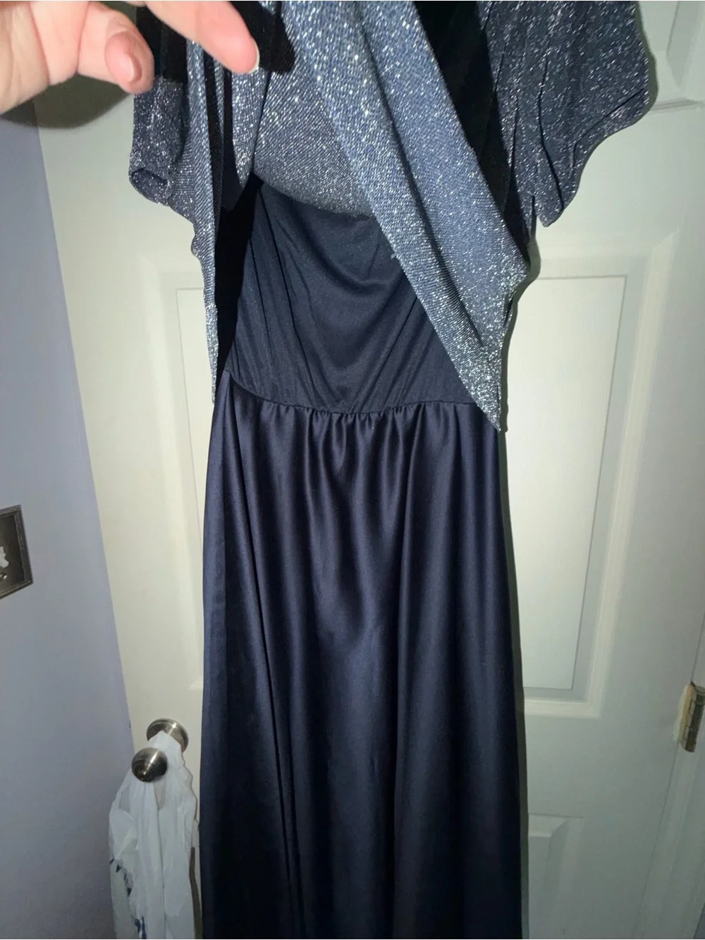 Arianna by Rafaella Navy Shimmer Top & Satin Maxi Skirt